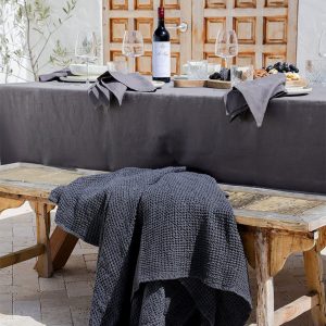 Cozy Haven Dark Gray Linen Throw with Waffle Weave