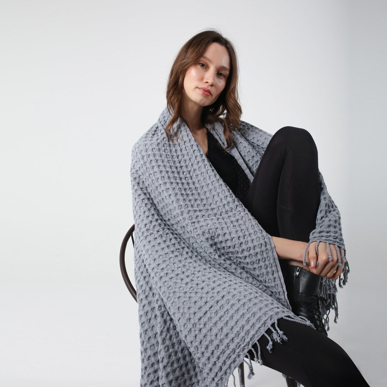 Cozy Haven Escape into Comfort with Our Gray Waffle Summer Throw Blanket