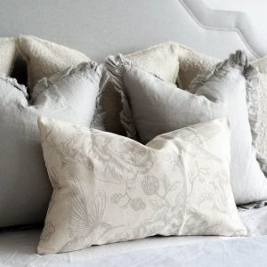 Cozy Haven Grey Bird Print Cushion with Luxurious Duck Feather Pad