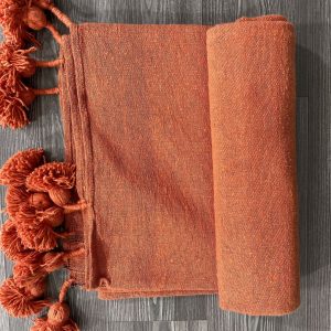 Cozy Haven Handmade Orange King Bedspread, Moroccan Cotton Throw Blanket for Queen Size Beds, Plaid Striped Large Throw, Farmhouse Decor