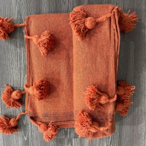 Cozy Haven Handmade Orange King Bedspread, Moroccan Cotton Throw Blanket for Queen Size Beds, Plaid Striped Large Throw, Farmhouse Decor