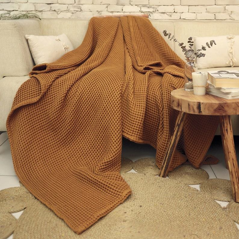 Cozy Haven Waffle Cotton Sofa Cover, Boho Blanket, and King-Size Bedspread