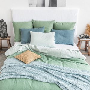 Cozy Haven Waffle-Weave Linen Throw in Serene Dusty Blue