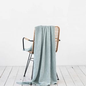 Cozy Haven Waffle-Weave Linen Throw in Serene Dusty Blue