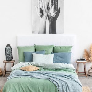 Cozy Haven Waffle-Weave Linen Throw in Serene Dusty Blue