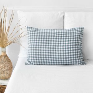 Cozy Linen Pillowcase Elevate Your Farmhouse Bedding with Gray Blue Gingham