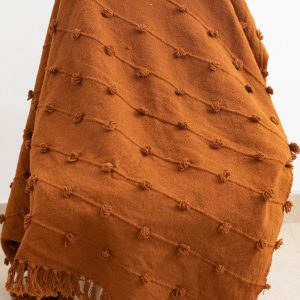 Cozy Rust Loops Handwoven Chunky Cotton Throw Blanket for Warmth and Style