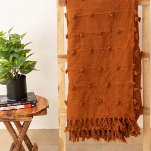 Cozy Rust Loops Handwoven Chunky Cotton Throw Blanket for Warmth and Style