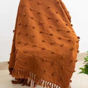 Cozy Rust Loops Handwoven Chunky Cotton Throw Blanket for Warmth and Style