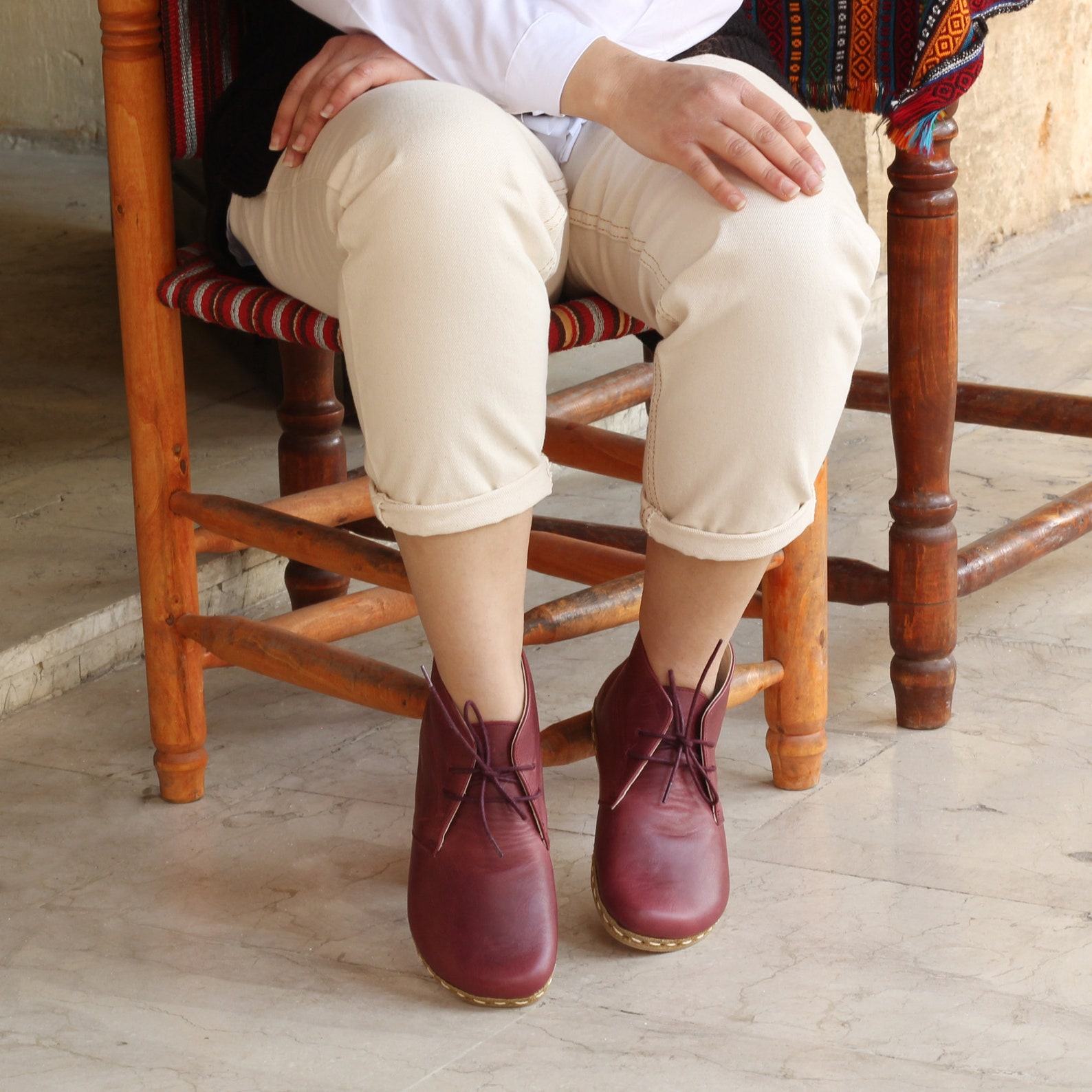 Crazy Burgundy Leather Barefoot Boot Leggings for Women | Wide Toe Box & Grounding