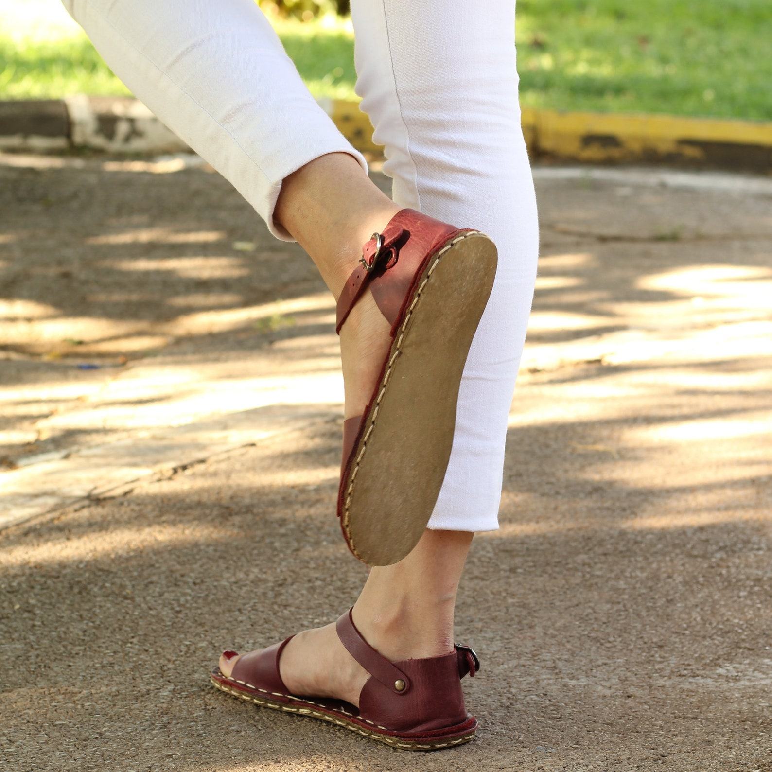 Crazy Burgundy Leather Huarache Sandals – Handmade Open Toe Women’s Barefoot Shoes - Image 3