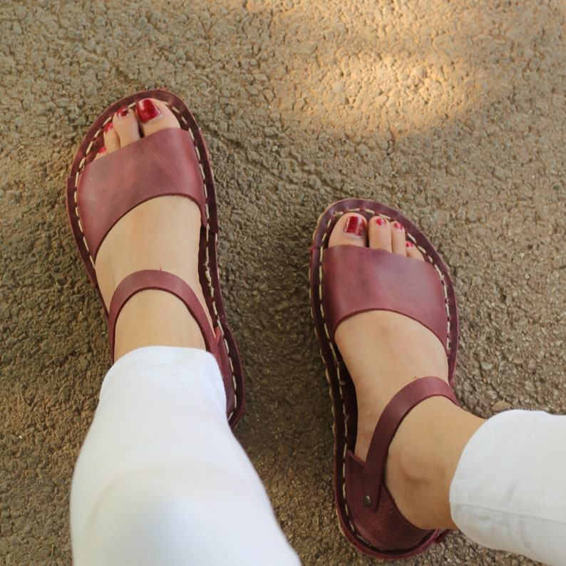 Crazy Burgundy Leather Huarache Sandals – Handmade Open Toe Women’s Barefoot Shoes