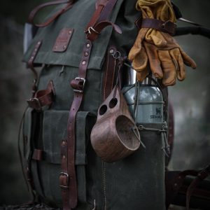 Customizable 50L Green Leather Camping Backpack for Hiking, Bushcraft, and Travel