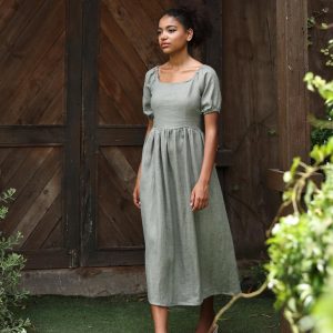 DAISY The Epitome of Effortless Elegance – Linen Midi Dress for Women