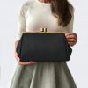 Dakota Vintage Black Leather Kiss Lock Clutch Handbag