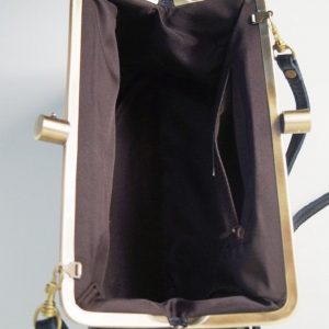 Dakota Vintage Black Leather Kiss Lock Clutch Handbag