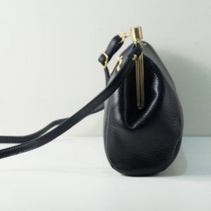 Dakota Vintage Black Leather Kiss Lock Clutch Handbag