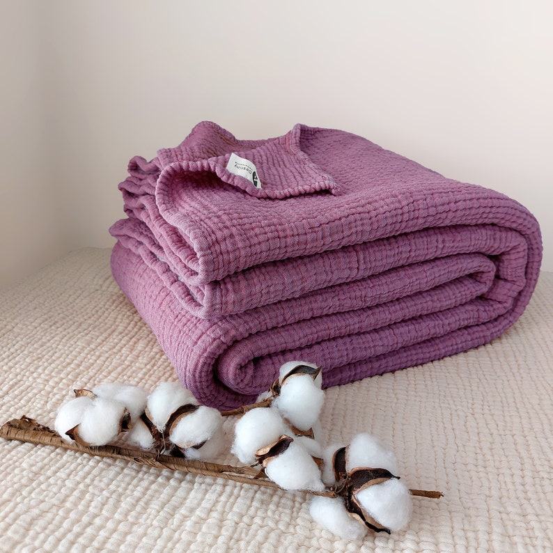 Damson Color Pure Cotton 4-Layer Gauze Throw Luxurious Comfort for All Sizes