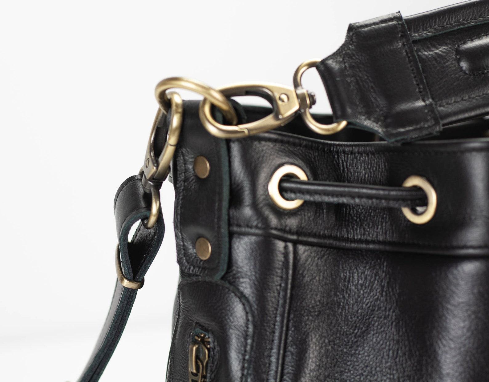 Danae The Ultimate Black Leather Drawstring Bucket Bag for Women - Image 3