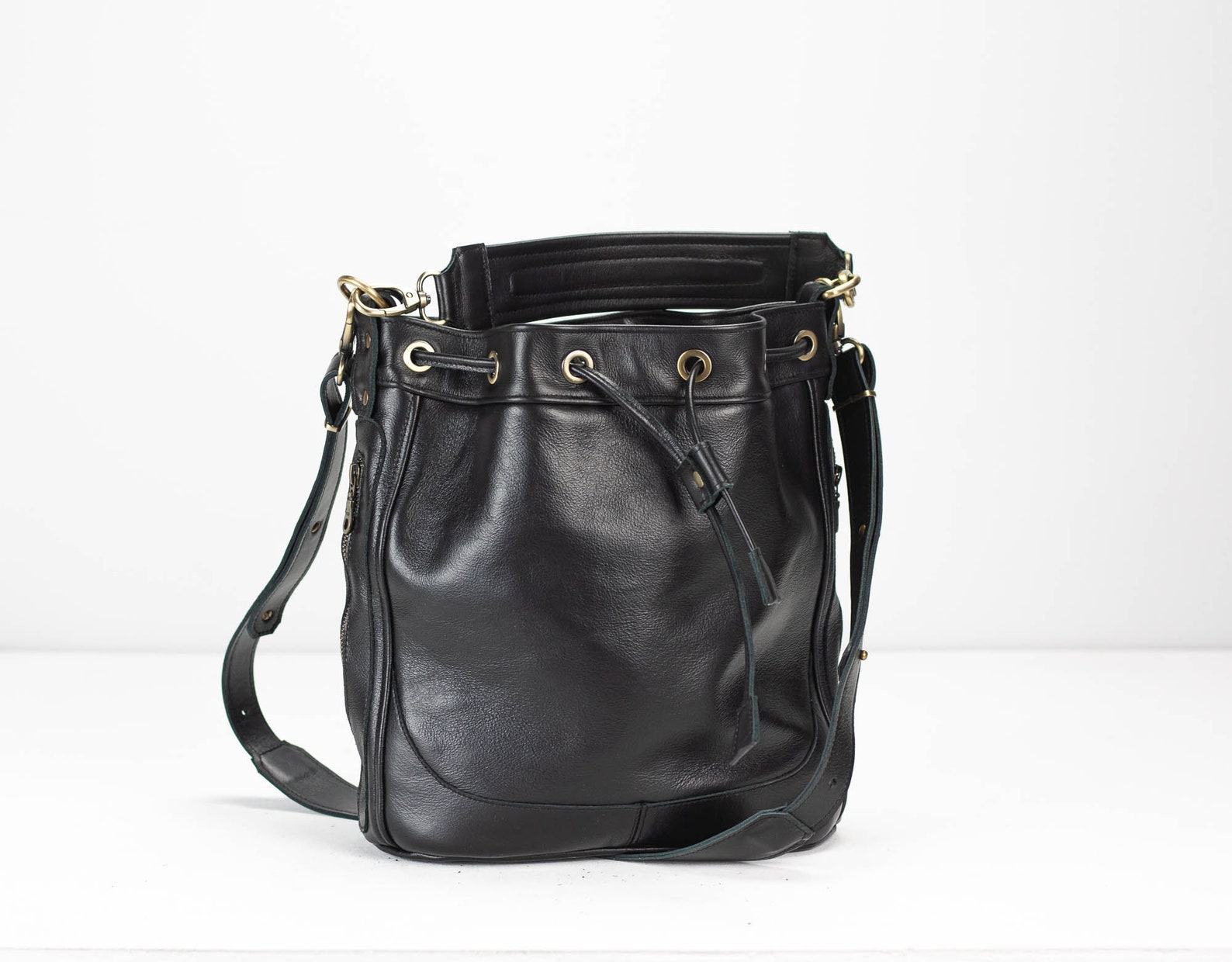 Danae The Ultimate Black Leather Drawstring Bucket Bag for Women - Image 4