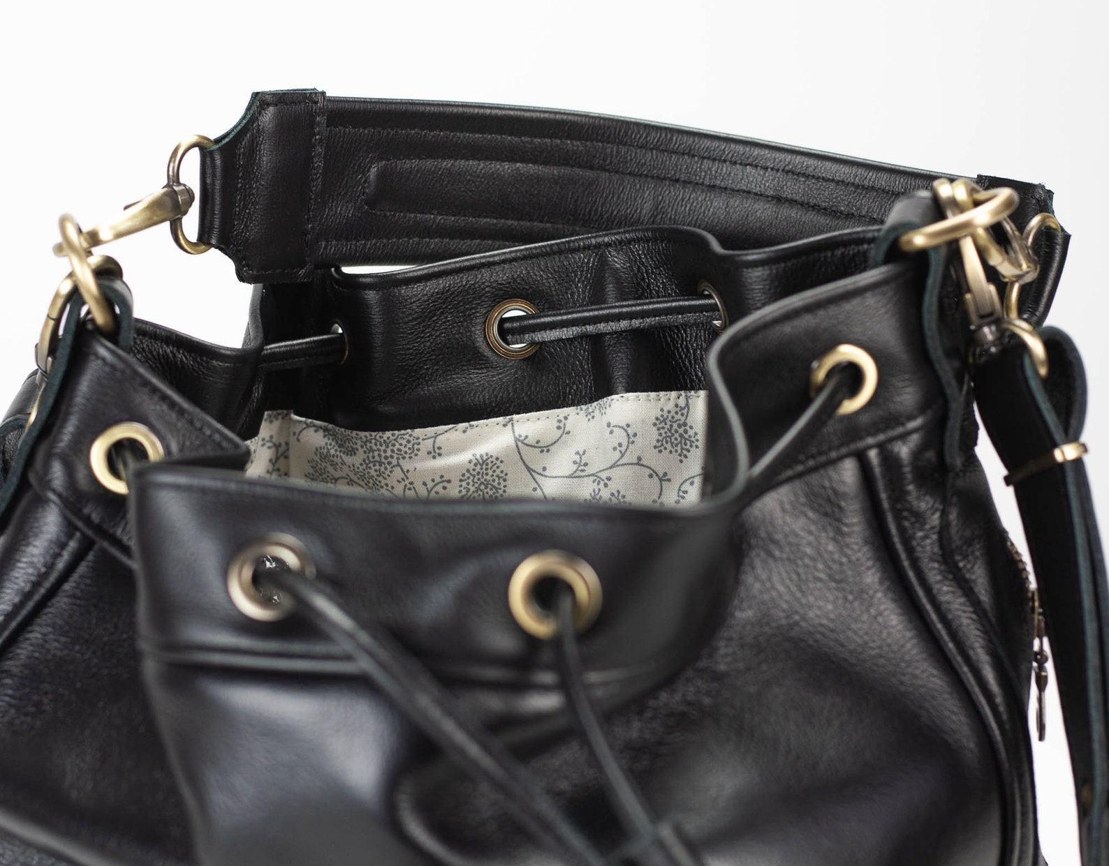 Danae The Ultimate Black Leather Drawstring Bucket Bag for Women - Image 6