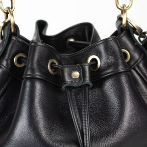 Danae The Ultimate Black Leather Drawstring Bucket Bag for Women