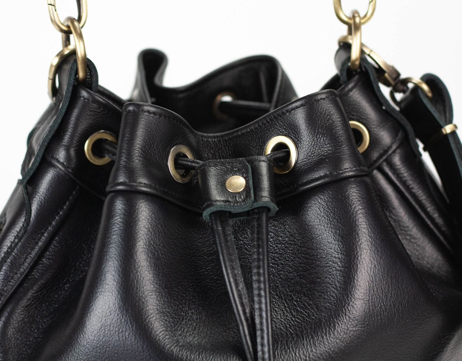 Danae The Ultimate Black Leather Drawstring Bucket Bag for Women - Image 5