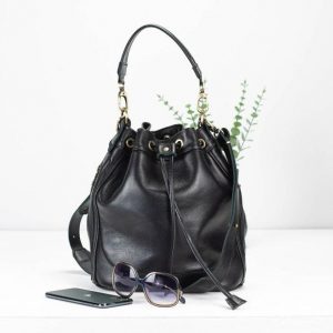 Danae The Ultimate Black Leather Drawstring Bucket Bag for Women