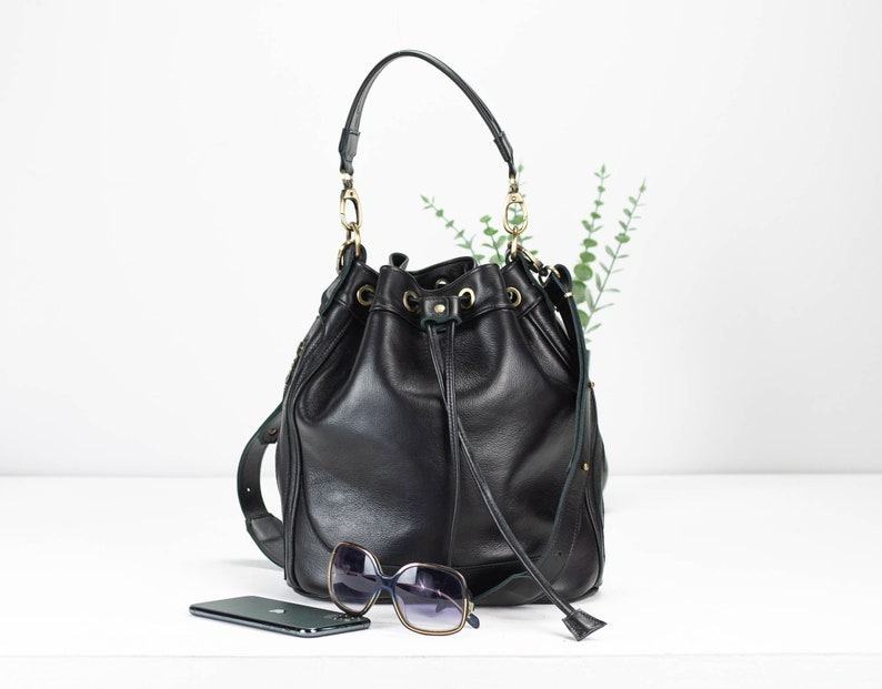 Danae The Ultimate Black Leather Drawstring Bucket Bag for Women