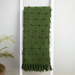 Deep Green Handwoven Cotton Throw Blanket Embrace Nature’s Cozy Embrace