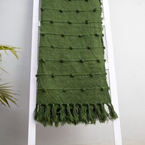 Deep Green Handwoven Cotton Throw Blanket Embrace Nature’s Cozy Embrace