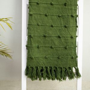 Deep Green Handwoven Cotton Throw Blanket Embrace Nature’s Cozy Embrace