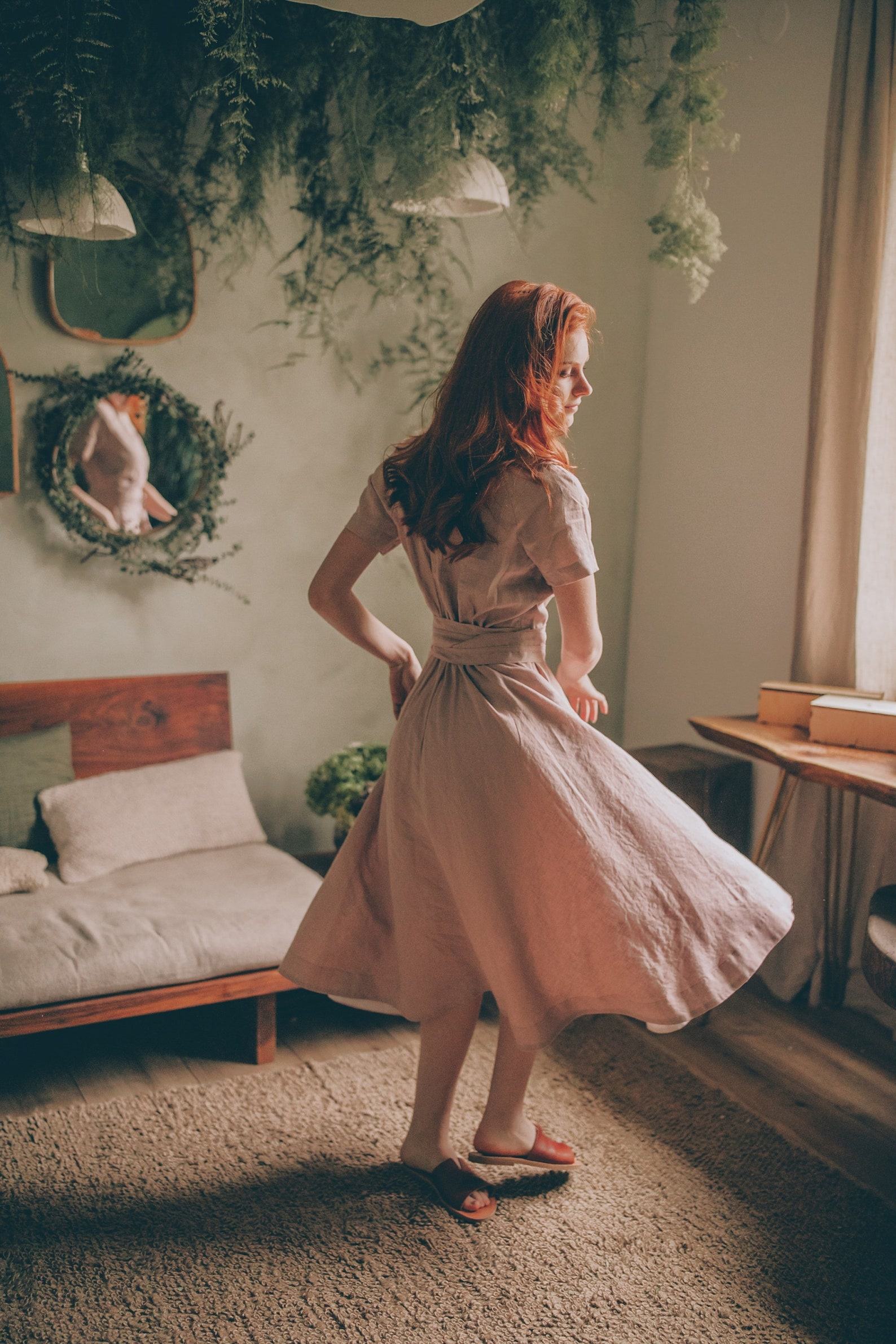 Deep Green Linen Dress Classic, Elegant, and Sustainable Summer Style - Image 6