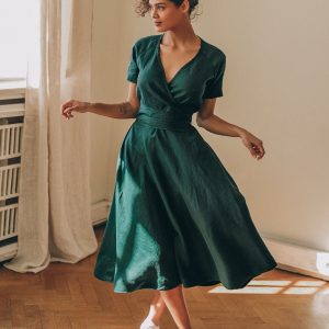 Deep Green Linen Dress Classic, Elegant, and Sustainable Summer Style