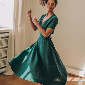Deep Green Linen Dress Classic, Elegant, and Sustainable Summer Style