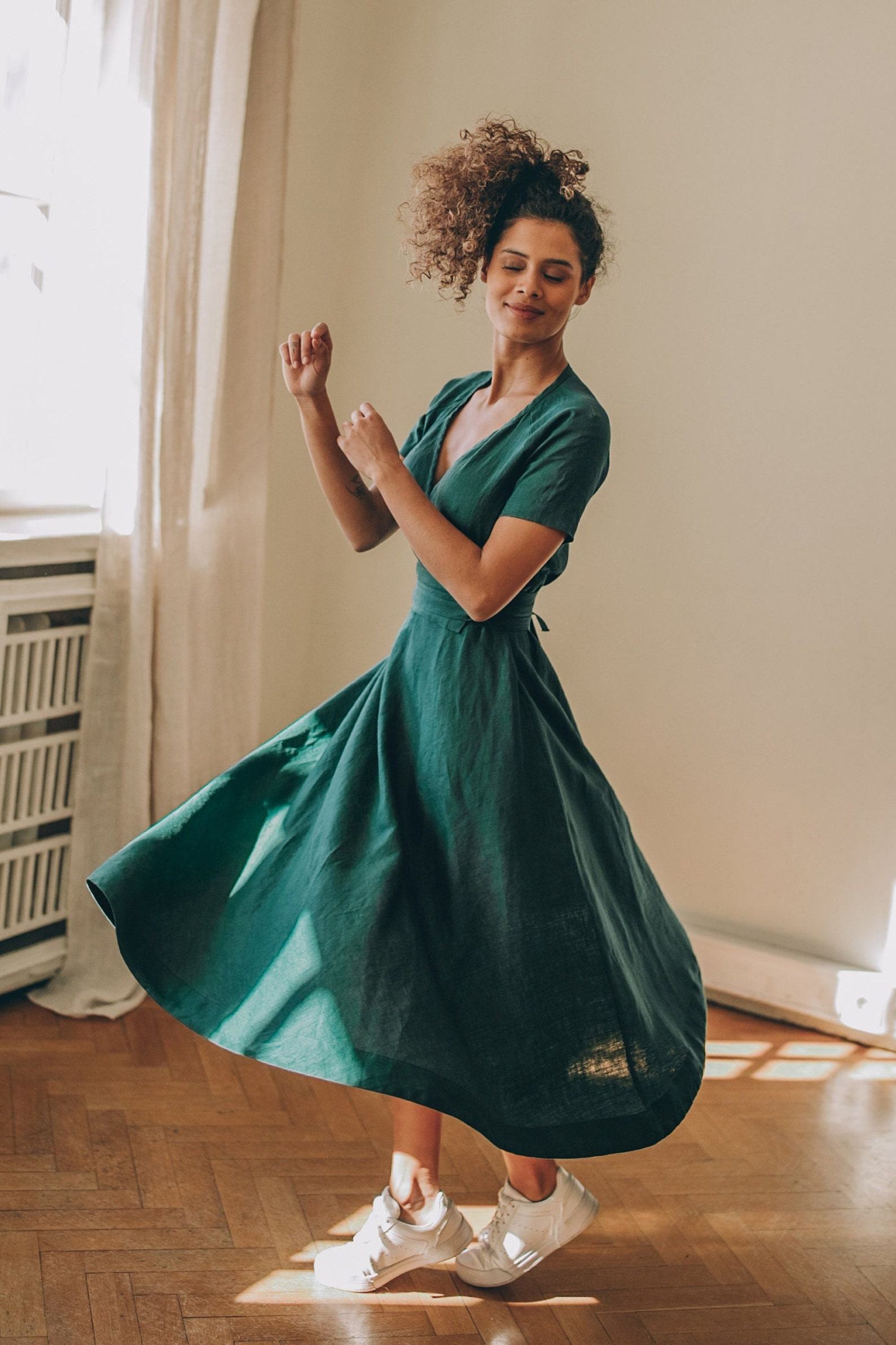 Deep Green Linen Dress Classic, Elegant, and Sustainable Summer Style - Image 4