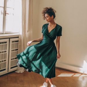 Deep Green Linen Dress Classic, Elegant, and Sustainable Summer Style