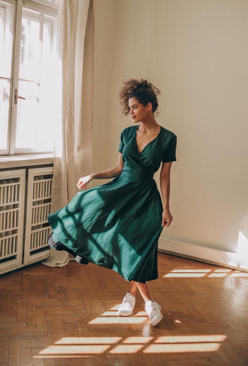 Deep Green Linen Dress Classic, Elegant, and Sustainable Summer Style