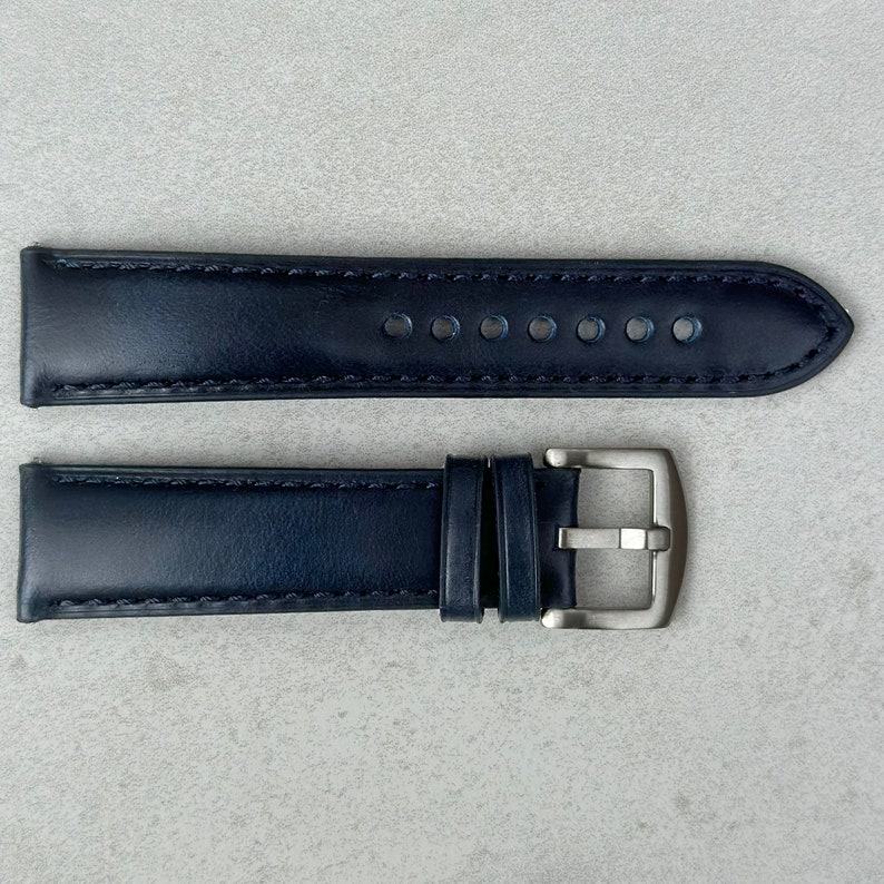 Deep Ocean Blue Full Grain Leather Watch Strap Elevate Your Timepiece with Unparalleled Comfort and Style