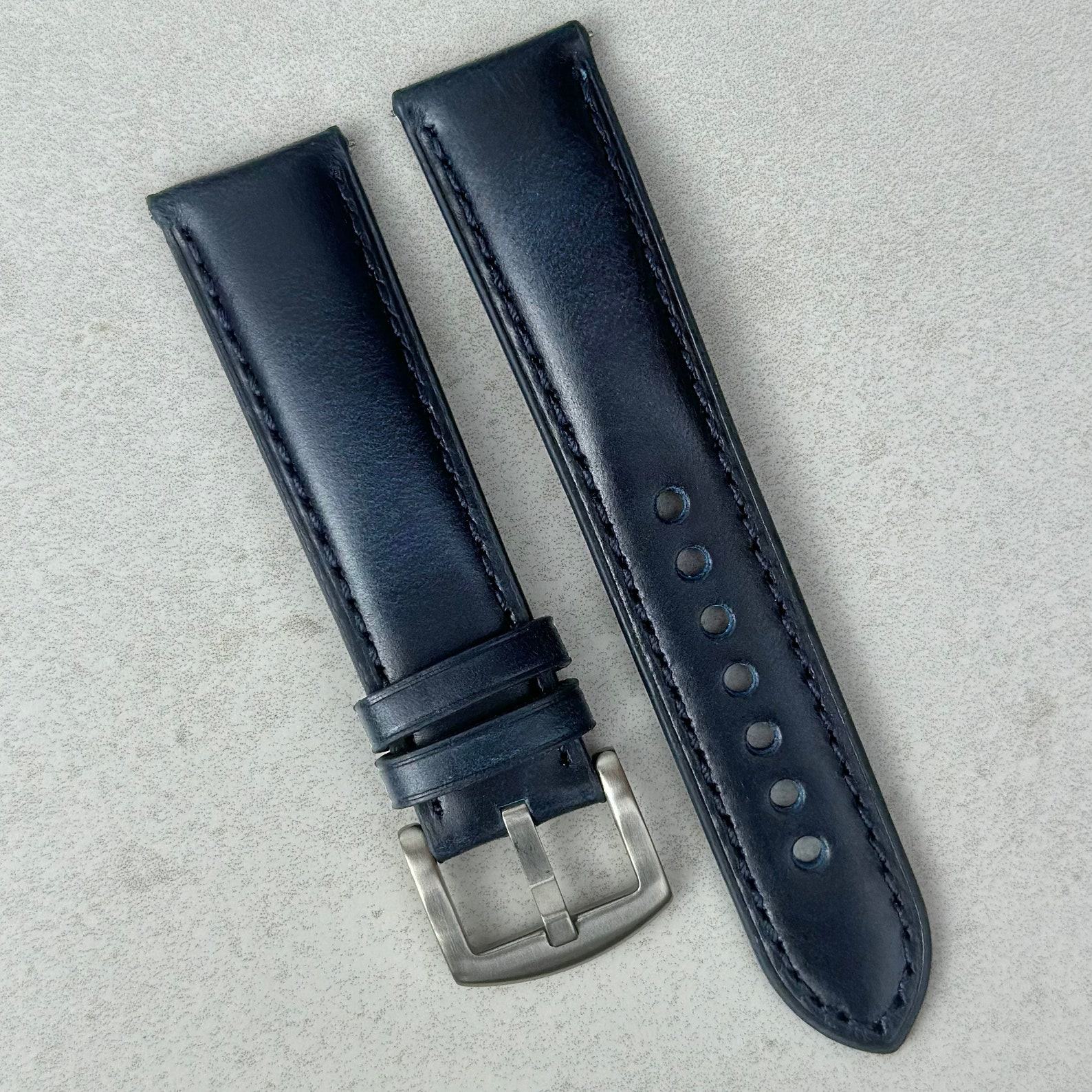 Deep Ocean Blue Full Grain Leather Watch Strap Elevate Your Timepiece with Unparalleled Comfort and Style