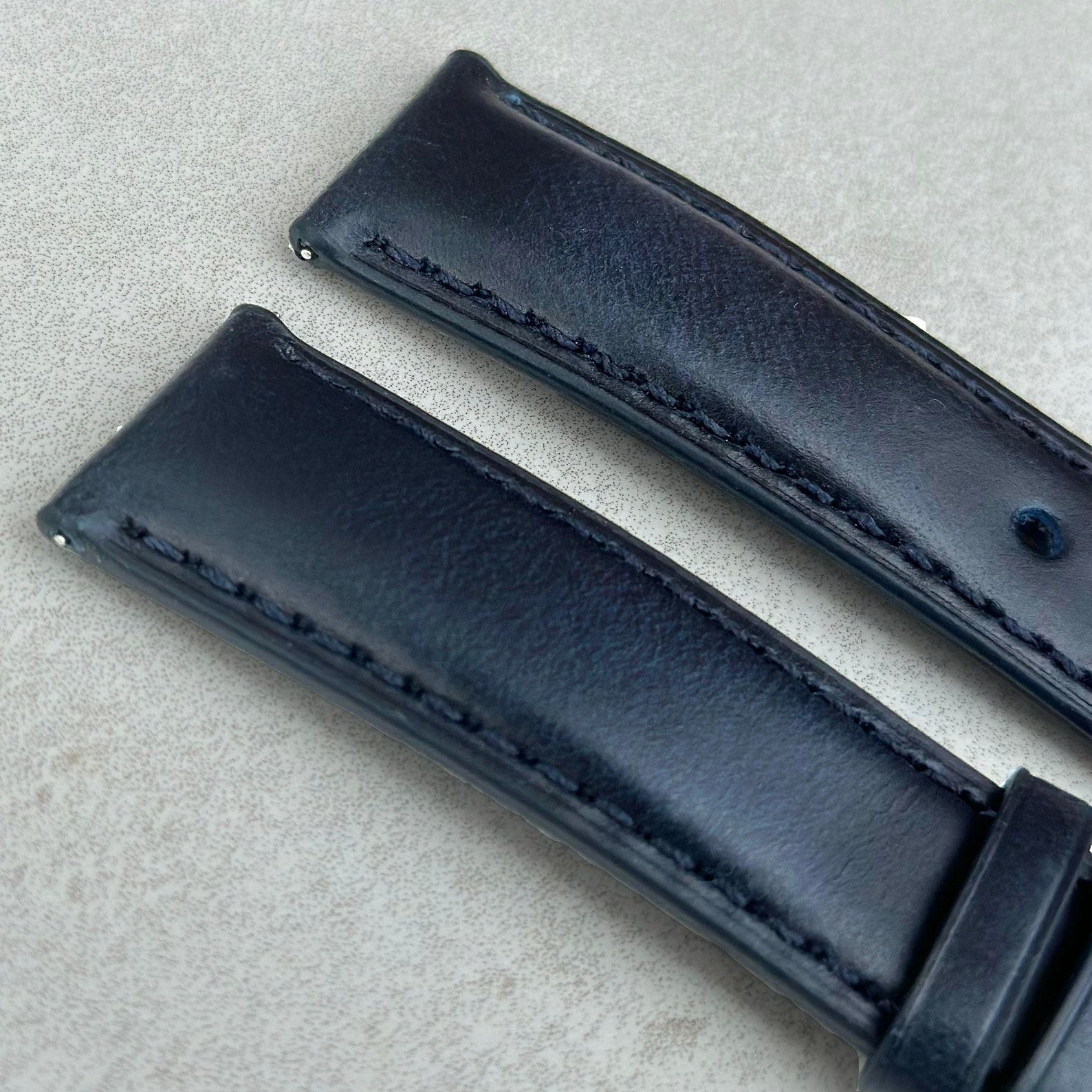 Deep Ocean Blue Full Grain Leather Watch Strap Elevate Your Timepiece with Unparalleled Comfort and Style