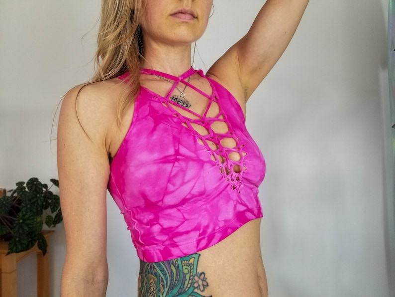 Dragon Fruit Crop Top and Hand Dyed Yoga Slit Weave Fire Hula Hoop Unleash Your Inner Goddess