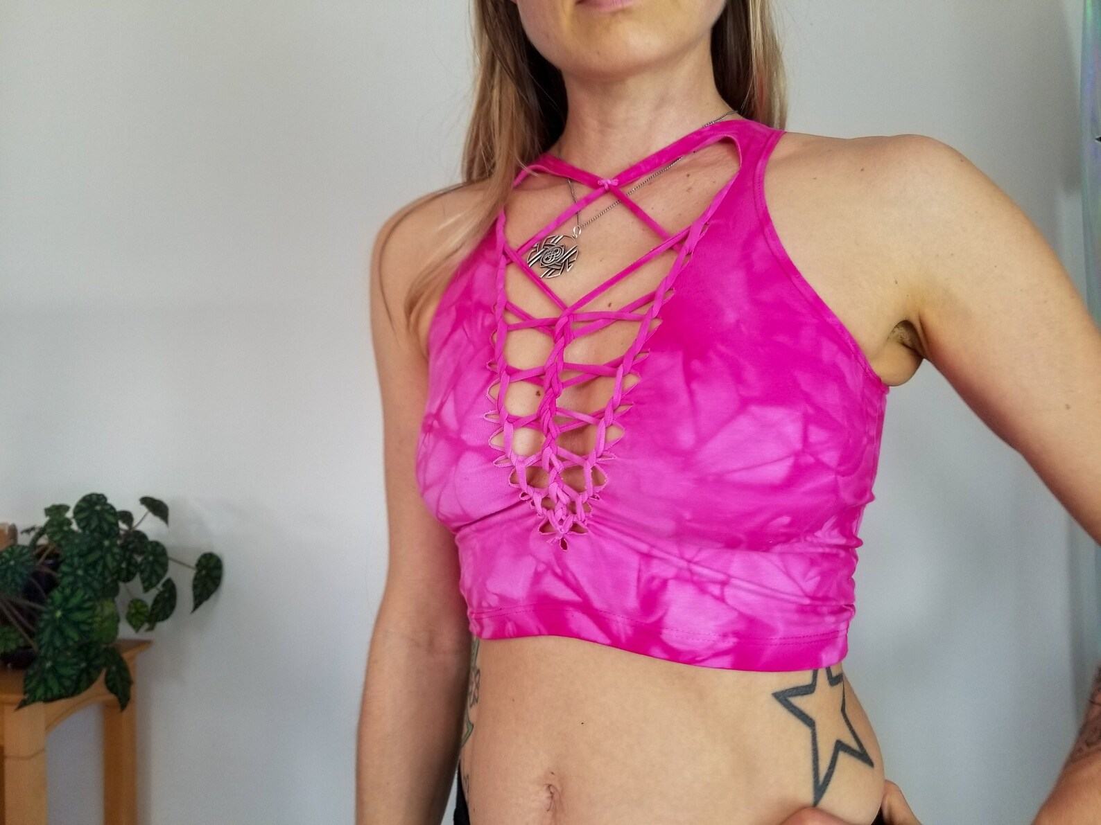 Dragon Fruit Crop Top and Hand Dyed Yoga Slit Weave Fire Hula Hoop Unleash Your Inner Goddess - Image 3
