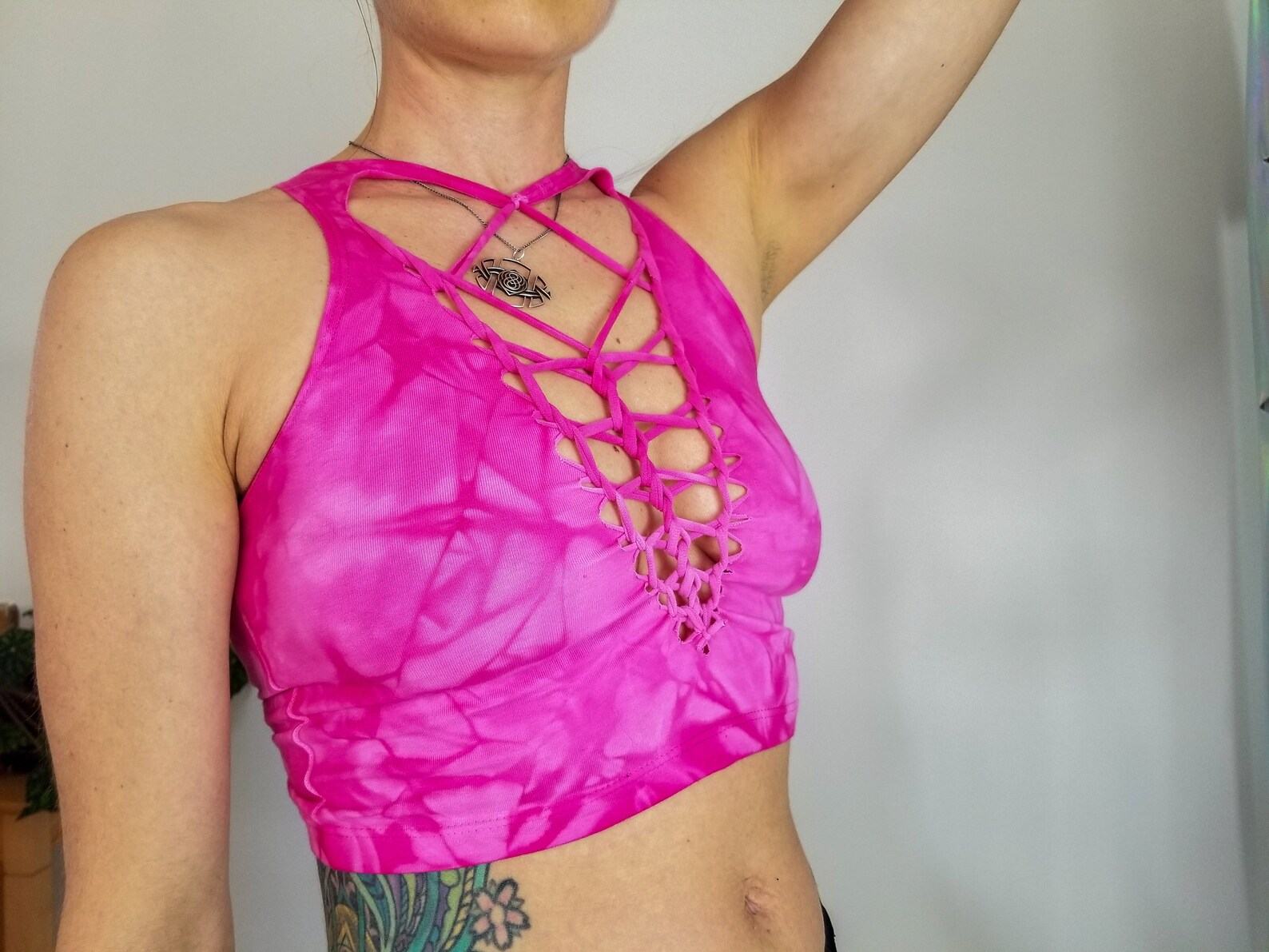 Dragon Fruit Crop Top and Hand Dyed Yoga Slit Weave Fire Hula Hoop Unleash Your Inner Goddess - Image 4
