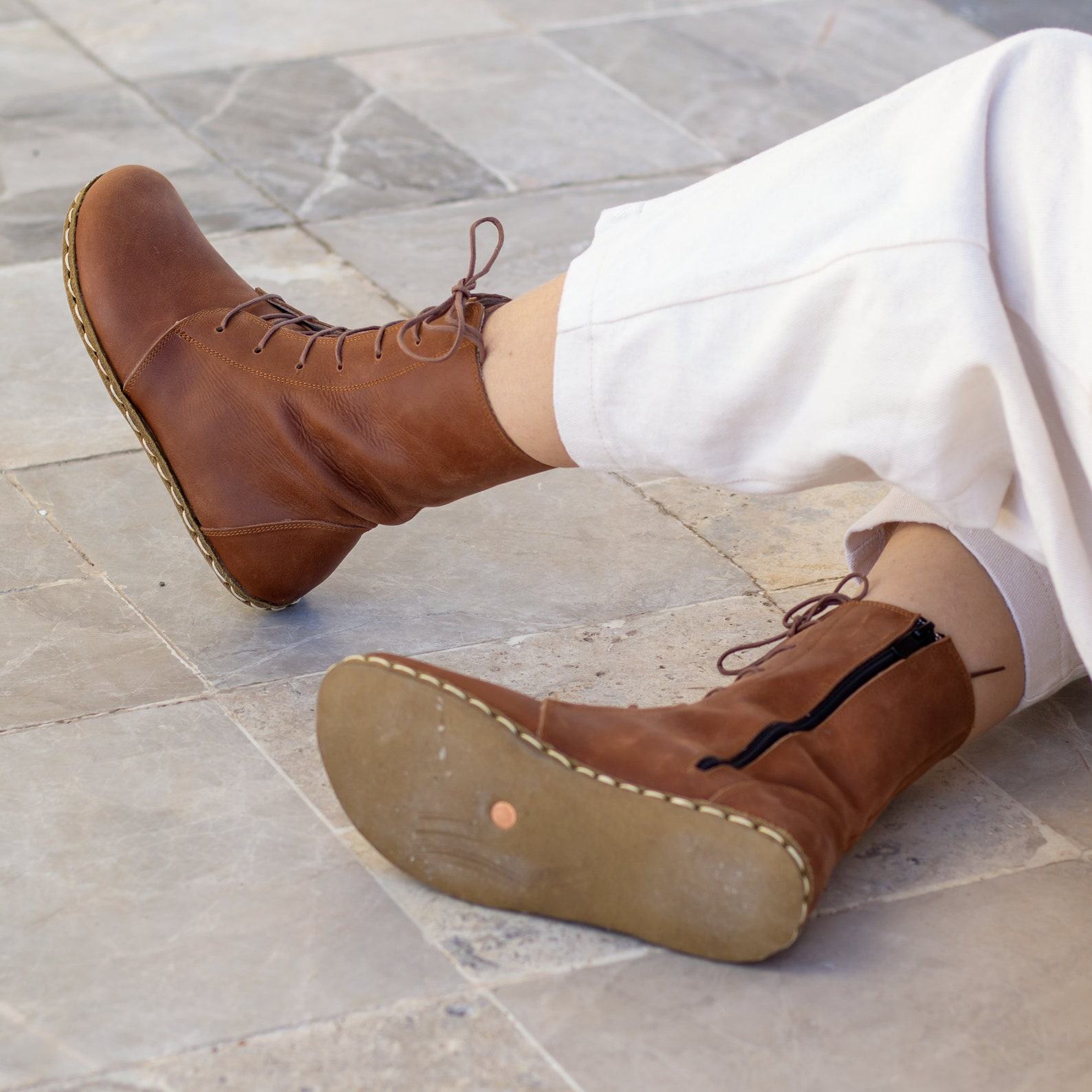 Earth Shoe Barefoot Boots | Grounding Copper Rivet | Crazy New Brown Leather Boots for Women