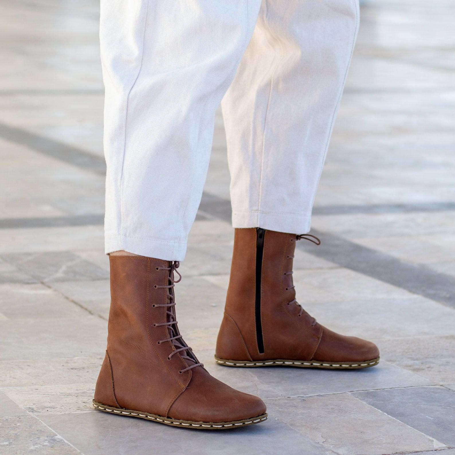 Earth Shoe Barefoot Boots | Grounding Copper Rivet | Crazy New Brown Leather Boots for Women