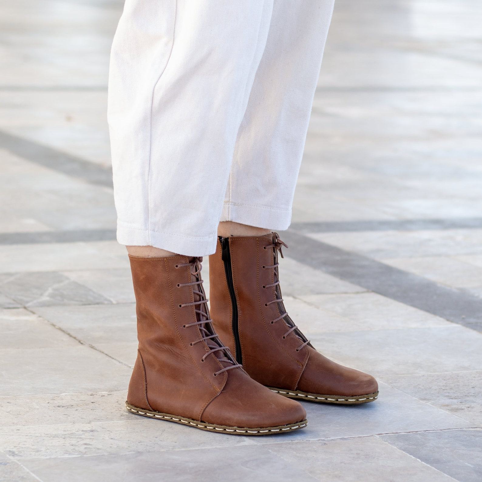 Earth Shoe Barefoot Boots | Grounding Copper Rivet | Crazy New Brown Leather Boots for Women