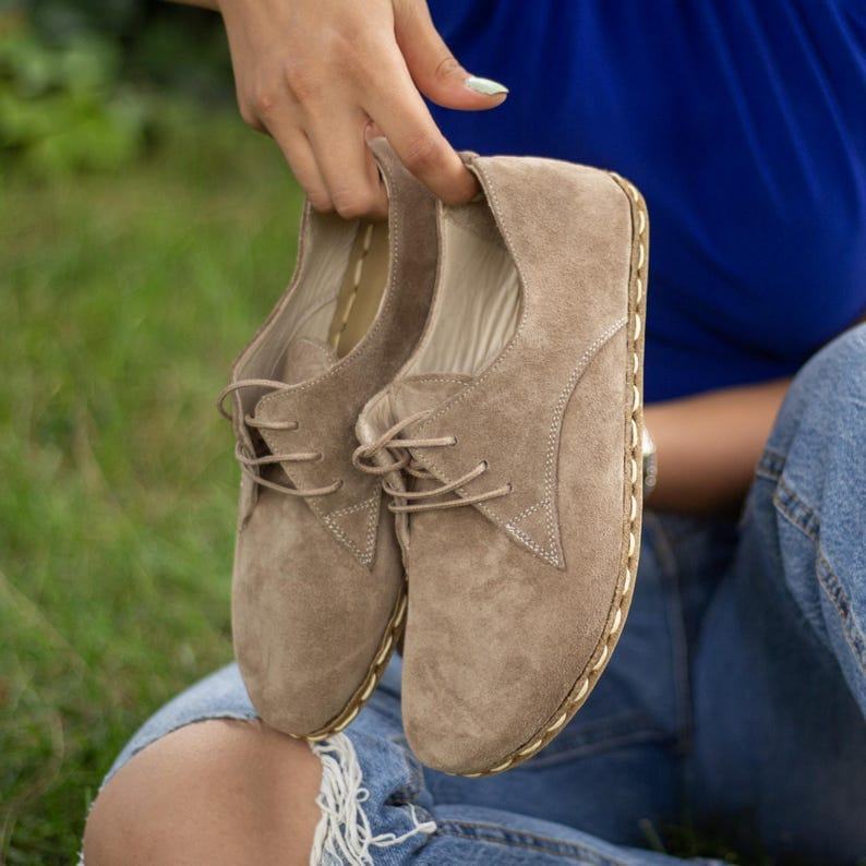 Earth Shoe Barefoot  Milky Brown Suede Leather Earthing Shoes for Women
