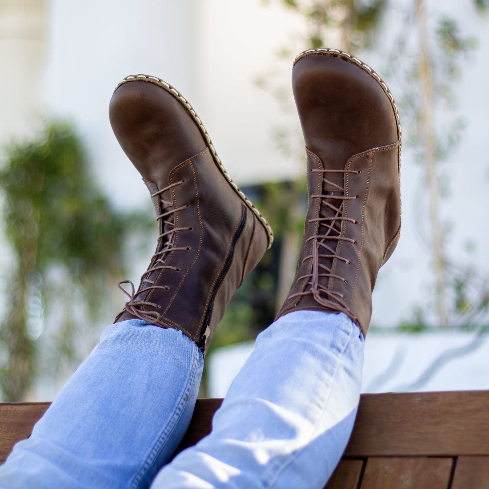Earth Shoe Embrace the Barefoot Revolution with Our Handmade Brown Leather Boots