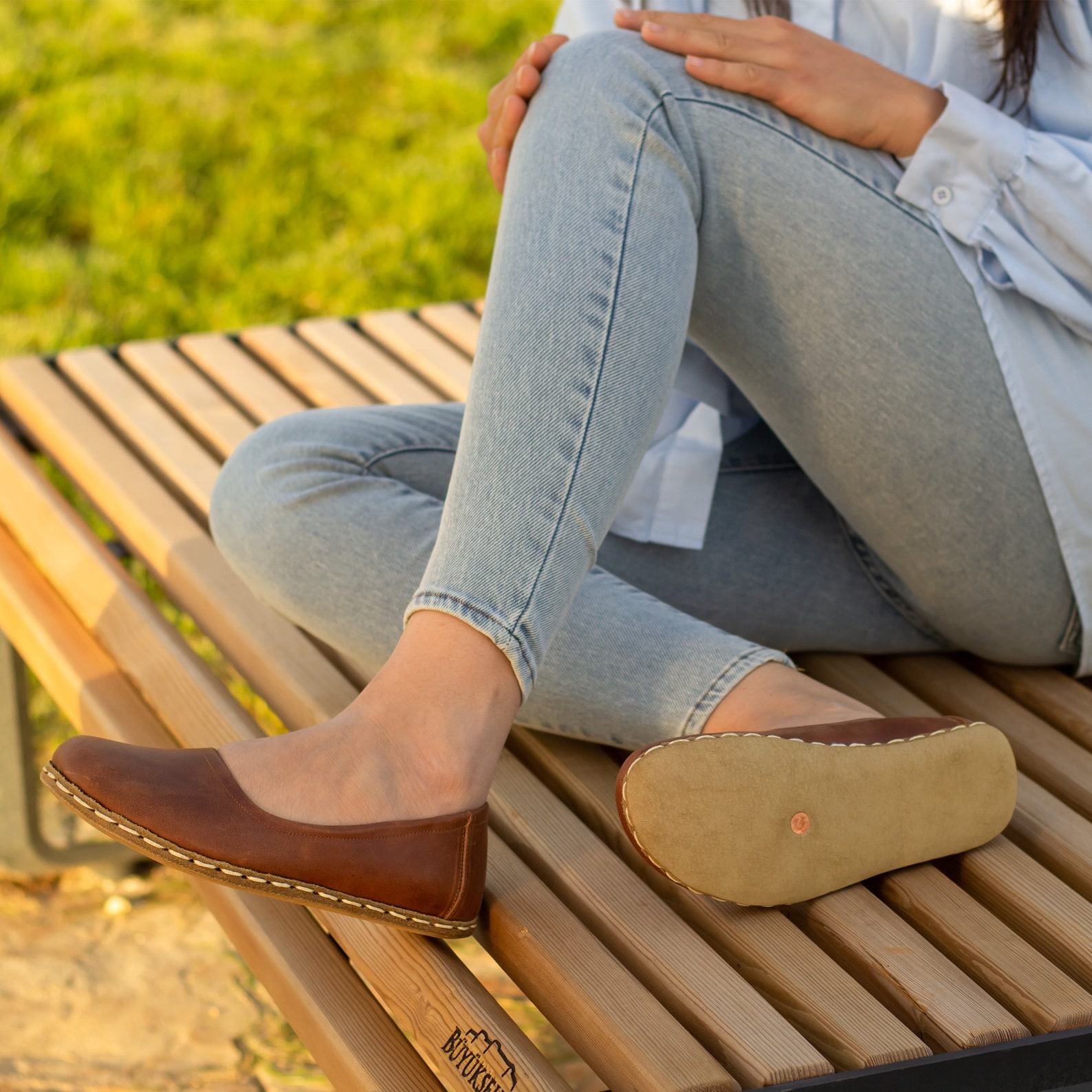Earth Shoe Grounding Barefoot Shoes for Women | Genuine Brown Leather